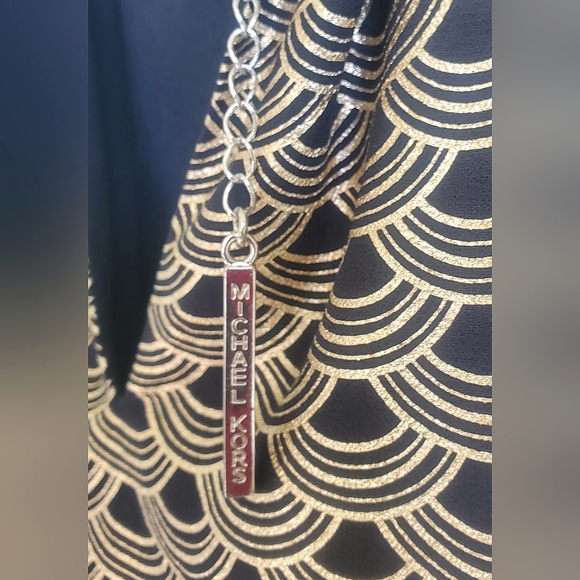 Michael Kors Chain Halter Dress Bergalia Black Gold Foil Art Deco Size Large - Picture 9 of 17